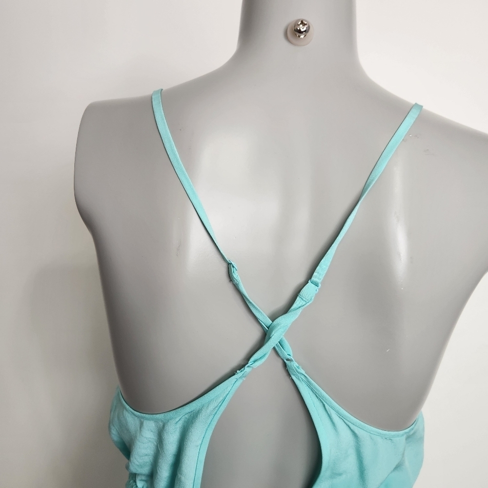 Aritzia X Wilfred "Peri" Teal Blue Silk Spaghetti Strap Shorts Romper Size S/M - Picture 10 of 16